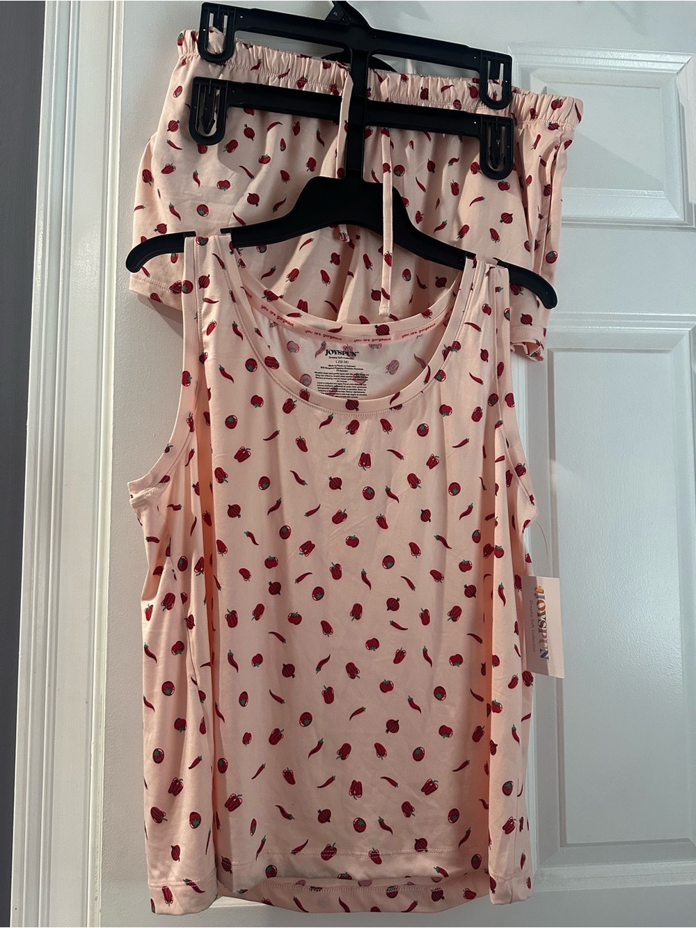 Light Pink Strawberry Print Tank & Shorts Set